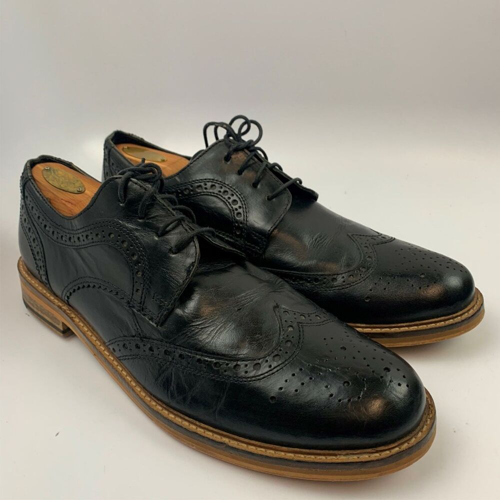 Red Tape 11 US Men Dress Oxfords Shoes Black Fleetwood 544952 Wingtip Brogue